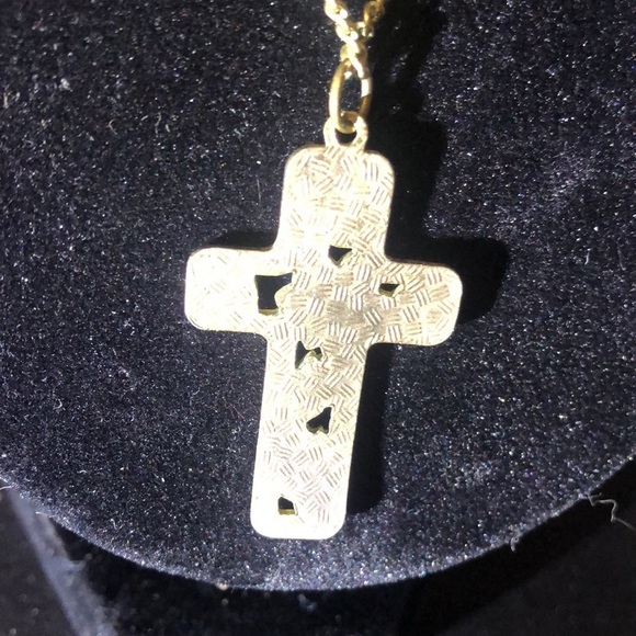 Cobalt Blue floral cloisonné vintage cross pendent on chain necklace​ - Picture 4 of 7